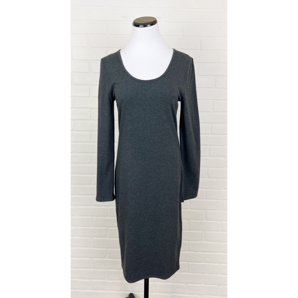 Zenana Premium Long Sleeve Scoop Neck Dress Cotton Blend Gray Size Large